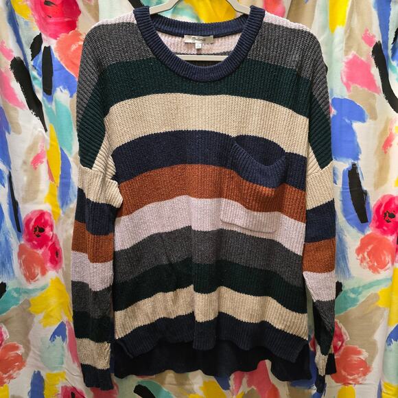 Madewell Thompson Pocket Pullover striped knit long sleeve crewneck sweater XL - Picture 1 of 9